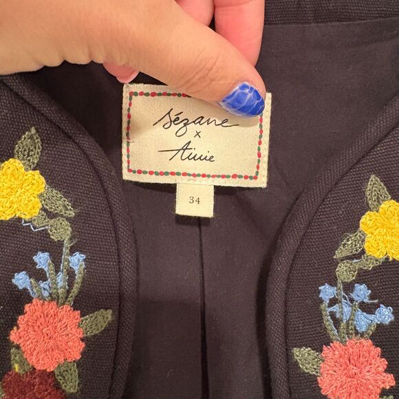 Sezane x Aimie Floral Embroidered Sleeveless Vest Black 34 - Picture 6 of 8
